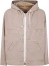 Sacai Denim Jacket With Adjustable Hem And Hood In Neutral