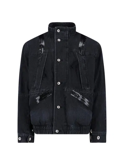 Sacai High Collar Jacket Adjustable Drawstring Front Pockets In Black