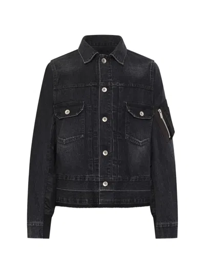 Sacai Womens  Contrast-shell Regular-fit Denim Jacket In Black 001