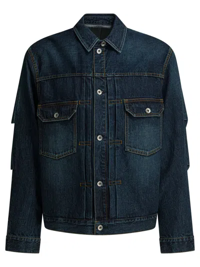 Sacai Washed Denim Jacket In Blue