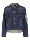 Sacai Womens Blue Khaki Bomber Shell-insert Relaxed-fit Denim Jacket In Dark Wash