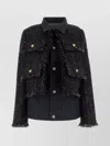 Sacai Denim Jacket Featuring Frayed Edges And Pockets In Black