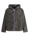 Sacai Gray Hooded Denim Jacket In Grey