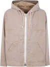 Sacai Denim Jacket With Adjustable Hem And Hood In Neutrals