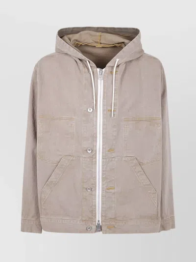 SACAI DENIM JACKET WITH ADJUSTABLE HEM AND HOOD