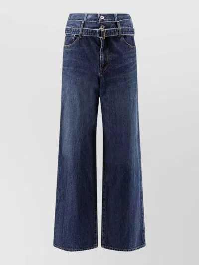 Sacai Denim Jeans Wide Leg Five Pocket Design In Blue
