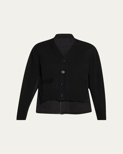 Sacai Denim Knit Cardigan In Black