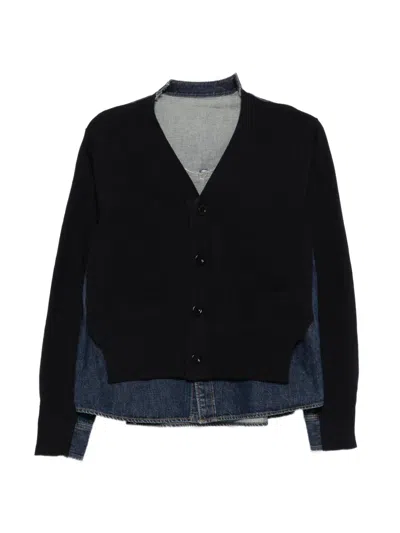 Sacai Denim Knit Cardigan In Black