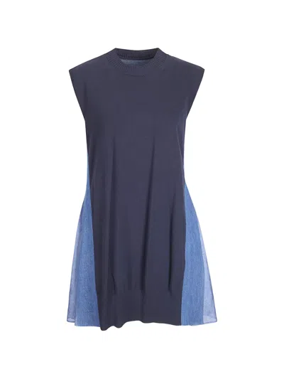 Sacai Denim Knit Mini Dress In Blue