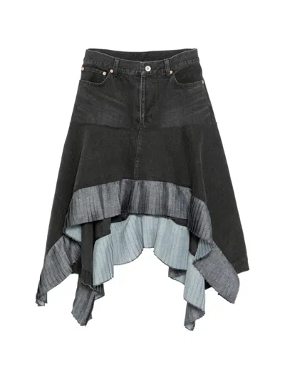 Sacai Denim Midi Skirt In Black