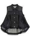 Sacai Indigo Cotton Vest With Semi-transparent Inserts In Blue