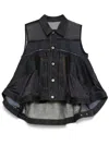 Sacai Indigo Cotton Vest With Semi-transparent Inserts In Blue