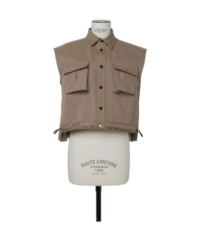 SACAI SACAI COLLARED PLEATED SLEEVELESS SHIRT