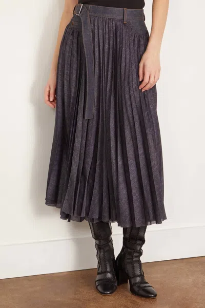 Sacai Denim Mix Round Midi Skirt In Blue