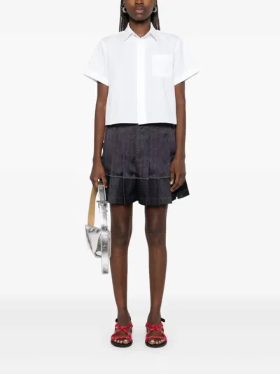 Sacai Denim Mixed Media Shorts In Indigo In Gray