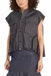 Sacai Denim Mixed Media Sleeveless Shirt In Indigo In Gray