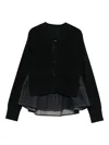 Sacai Denim-panel Ribbed Cardigan In Black