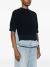 Sacai Denim-panelled Knitted Sweater In Blue