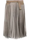 Sacai Denim-panels Midi Skirt In Brown