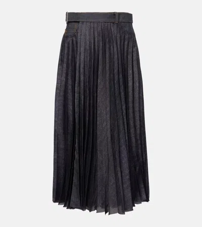 SACAI DENIM PLEATED MIDI SKIRT