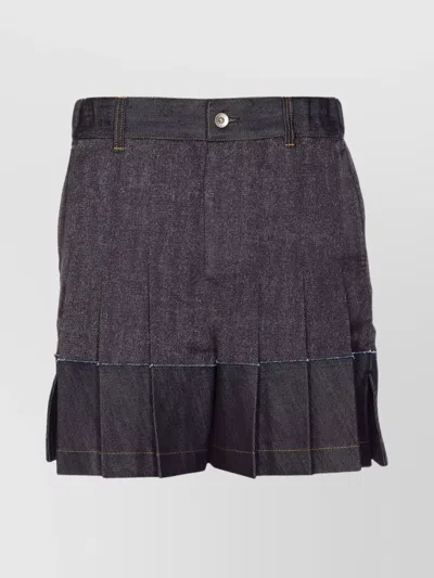Sacai Denim Pleated Shorts Pockets In Brown