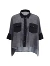 Sacai Satin And Denim Oversized Shirt In Black
