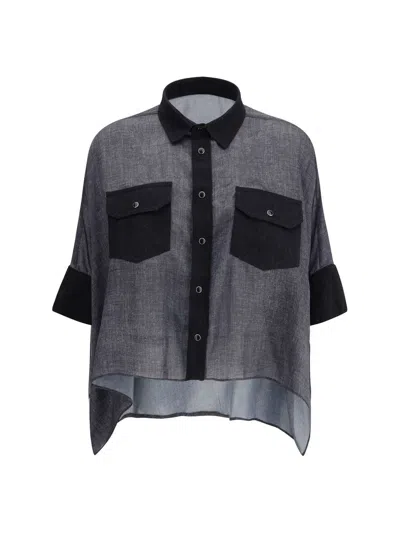Sacai Denim Print Shirt Clothing In Black
