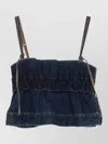 Sacai Denim Pullover Top Adjustable Straps Ruffles In Blue