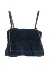 Sacai Denim Pullover Top Adjustable Straps Ruffles In Blue