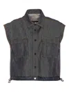 Sacai Denim Mixed Media Sleeveless Shirt In Indigo