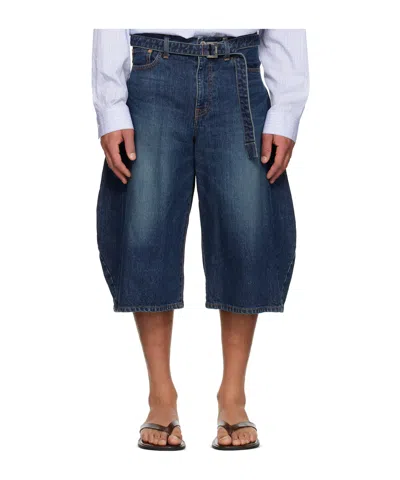 Sacai Denim Shorts With Belt Loops In Blue