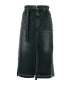 Sacai Black Denim Pleated Skirt With Adjustable Waist Belt In Black