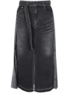 Sacai Black Denim Pleated Skirt With Adjustable Waist Belt In Black