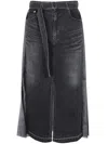 Sacai Black Denim Pleated Skirt With Adjustable Waist Belt In Black