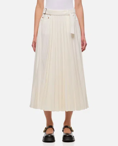 Sacai Denim Pleated Skirt In White