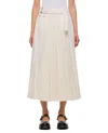 Sacai Belted Denim-trimmed Pleated Satin Midi Wrap Skirt In White