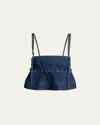 Sacai Denim Pullover Top Adjustable Straps Ruffles In Blue