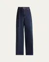 Sacai Denim Suiting Wide Leg Belted Pants In Indigo X Black