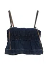 Sacai Denim Pullover Top Adjustable Straps Ruffles In Blue