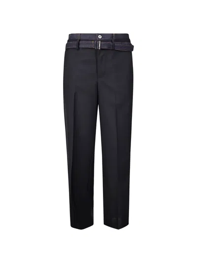 Sacai Denim-trimmed Tailored Trousers In Black