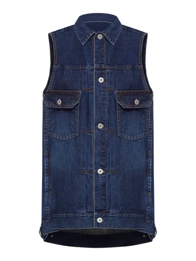 Sacai Cocoon Denim Mini Vest Dress In Blue