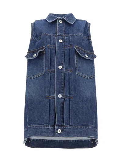 Sacai Denim Vest In Blue