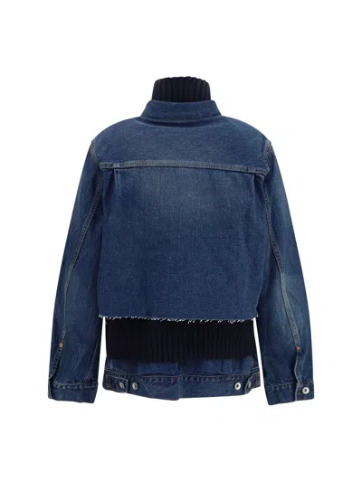 Sacai Denim With Wool Knit Layer Jacket In Blue