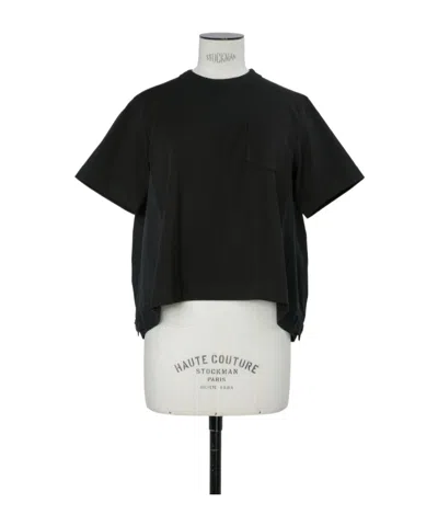 Sacai Denim X Cotton Jersey T-shirt In Black