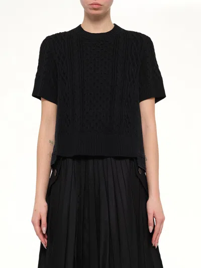 Sacai Denim X Cotton Knit Sweater In Black