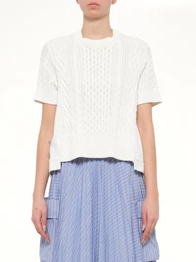 Sacai Denim X Cotton Knit Sweater In White