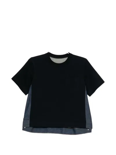 Sacai Denim X Cotton T-shirt In Blue