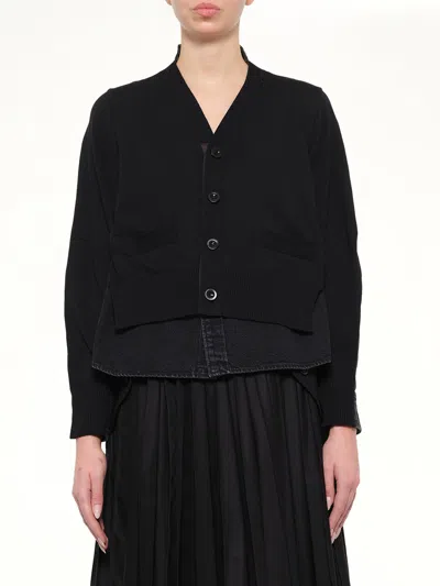 Sacai Denim X Knit Cardigan In Black