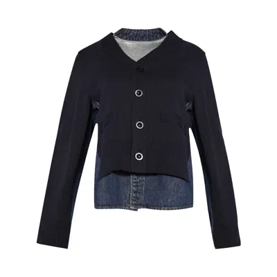 Pre-owned Sacai Denim X Knit Cardigan 'blue' | Women's Size 2