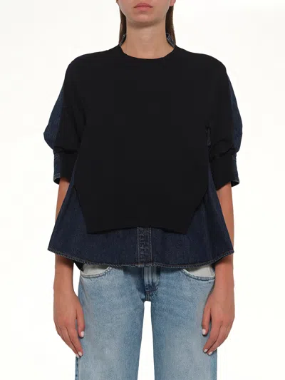 Sacai Denim X Knit Pullover In Black